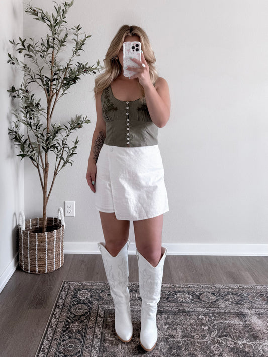 Monroe White Linen Skort Final Sale