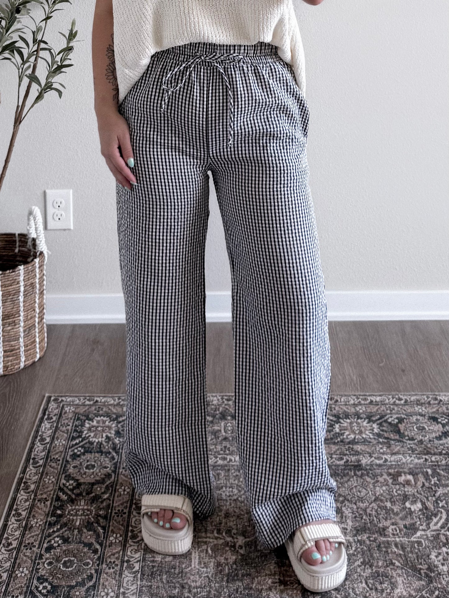 Gingham Casual Boxer Pant / Black