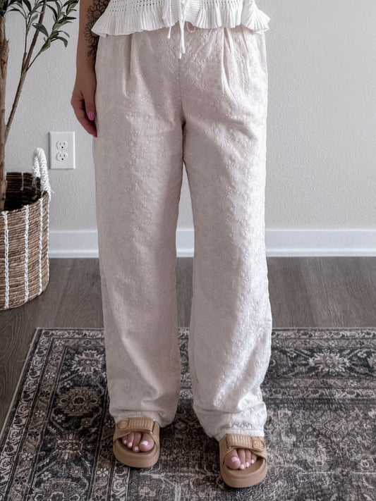Anna Embroidered Linen Pants Final Sale