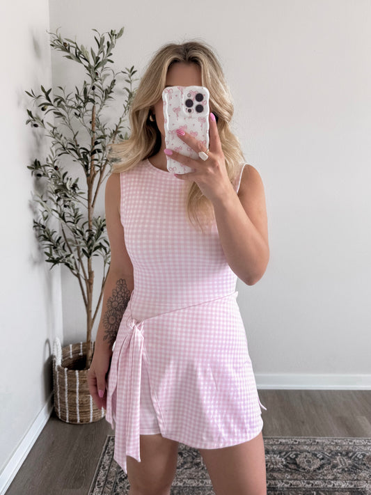 Park Gingham Athleisure Romper / Pink Final Sale