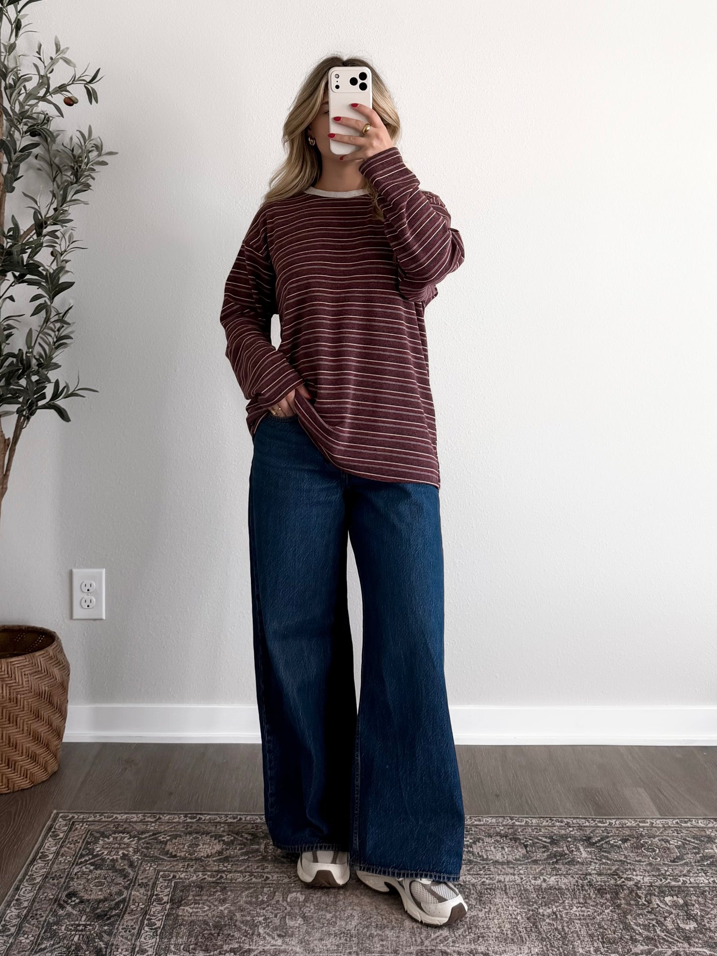 Daily Jam Striped Top / Maroon (Restocking Late October)