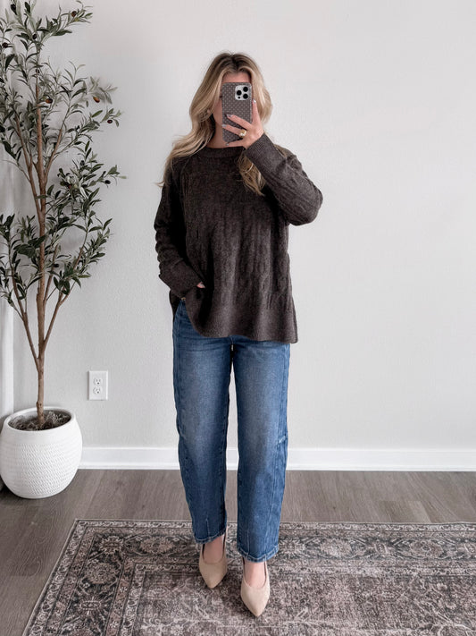 Gather Here Cable Knit Sweater / Charcoal