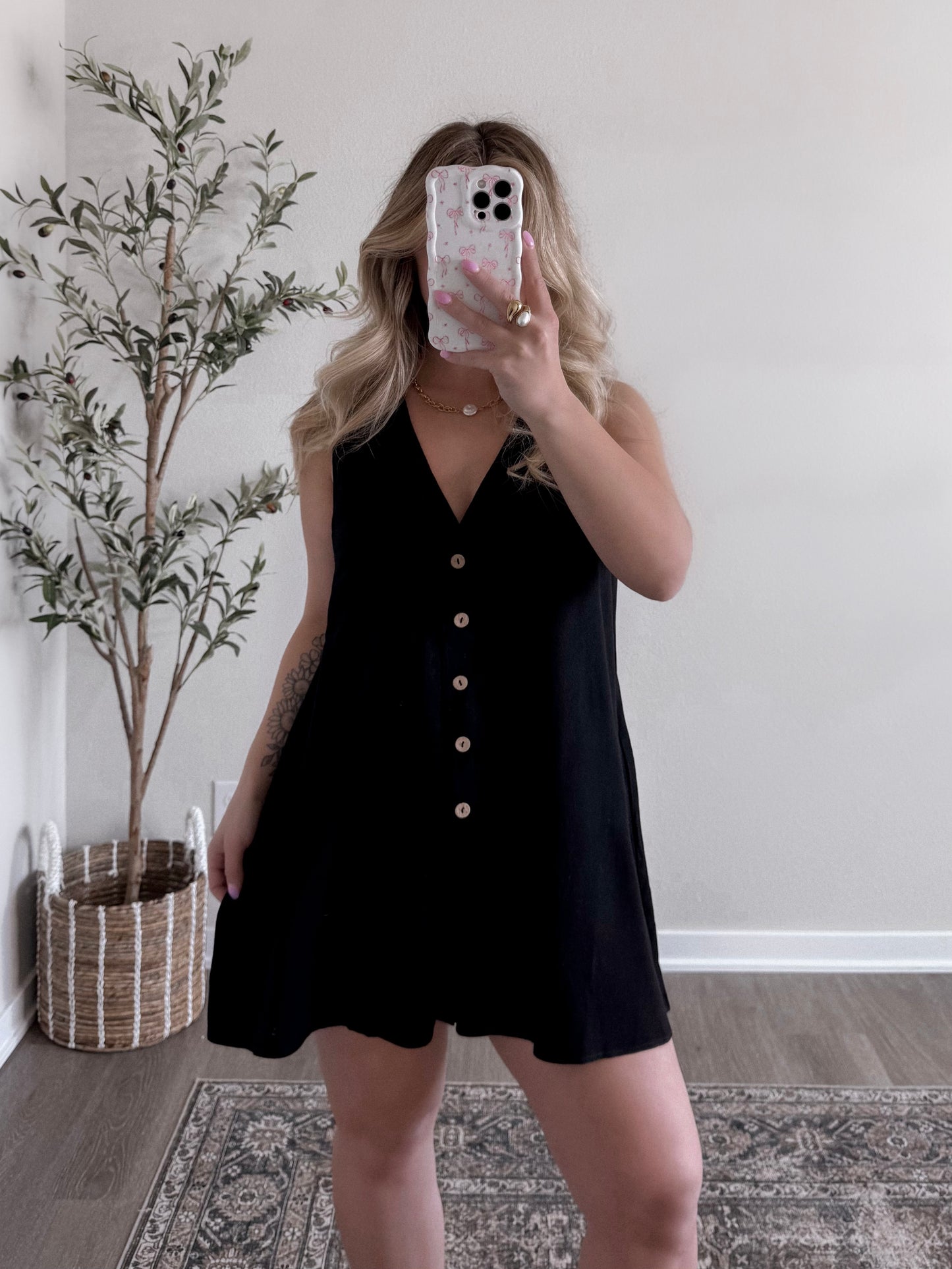 On Time Linen Relaxed Romper / Black