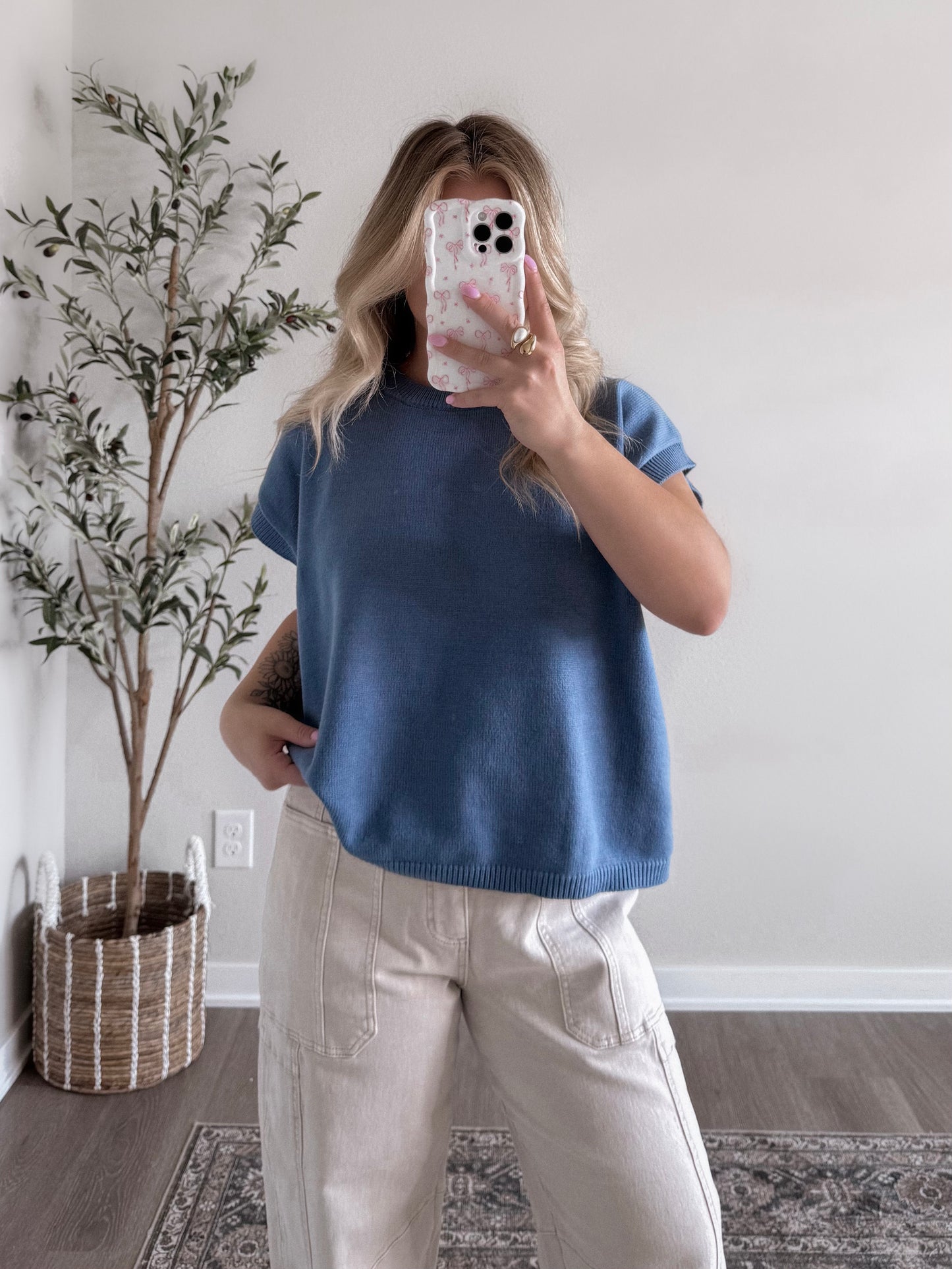 Everyday Short Sleeve Sweater / Dusty Blue