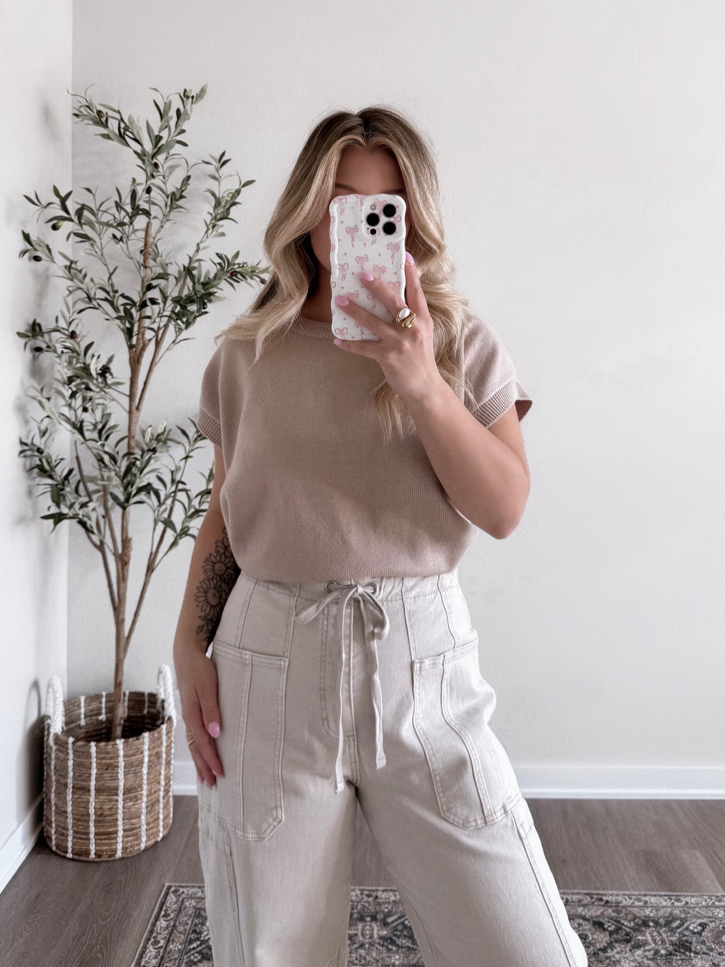 Everyday Short Sleeve Sweater / Light Mocha