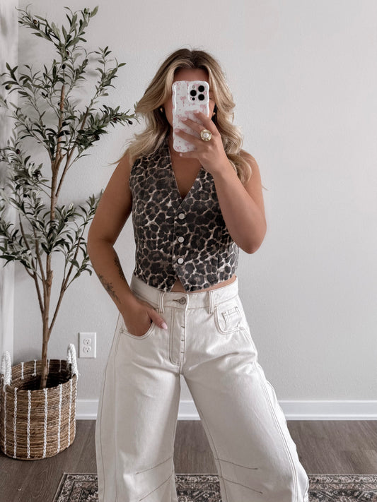 Leopard Button Down Vest Final Sale