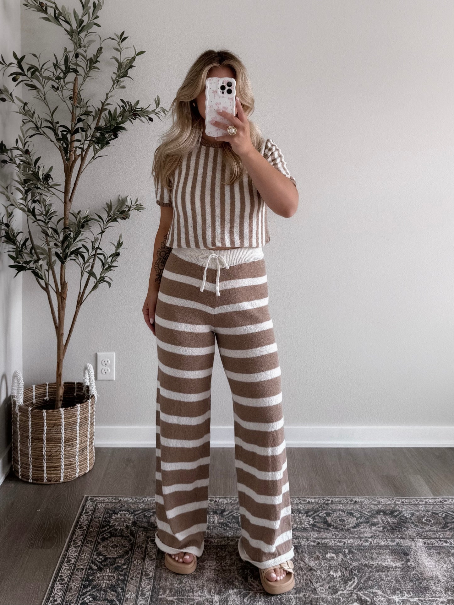 Latte Striped Knit Lounge Set