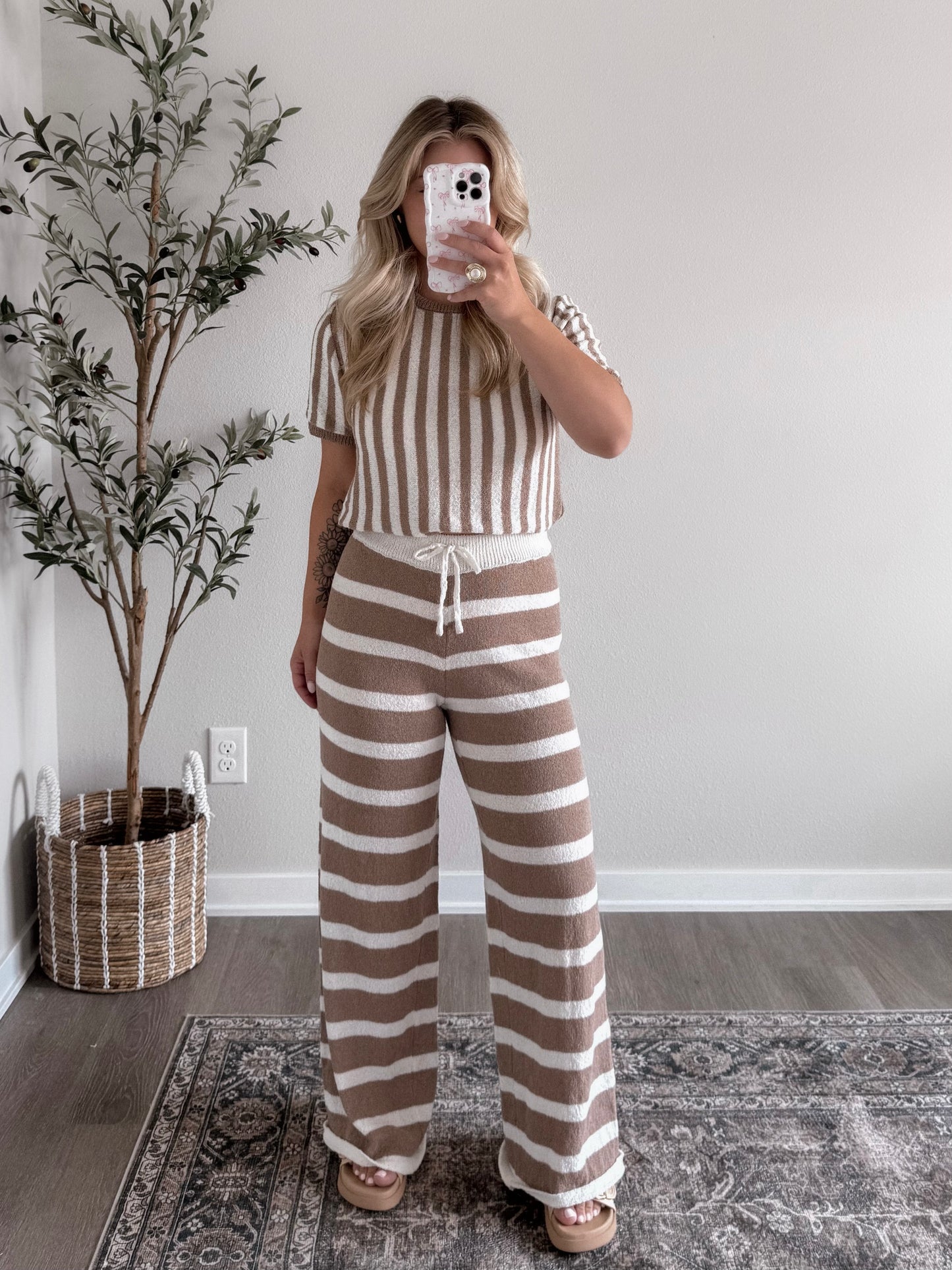 Latte Striped Knit Lounge Set