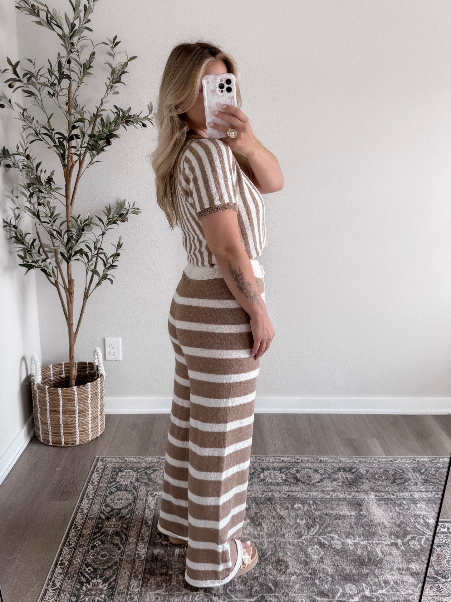 Latte Striped Knit Lounge Set
