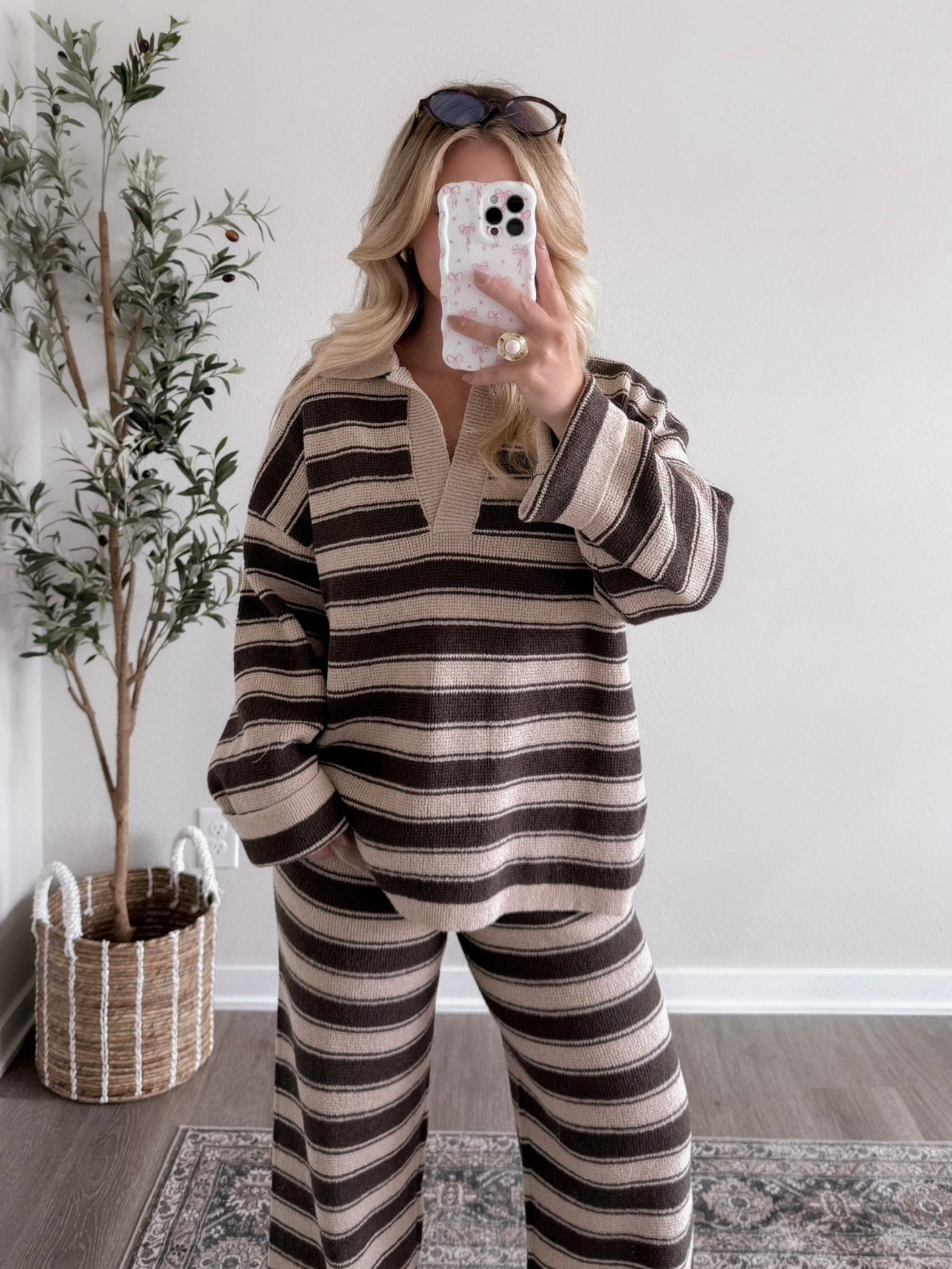 Teddy Striped Knit Collared Sweater