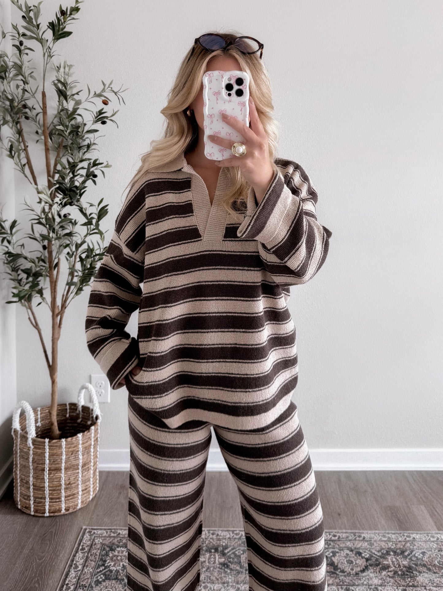 Teddy Striped Knit Collared Sweater
