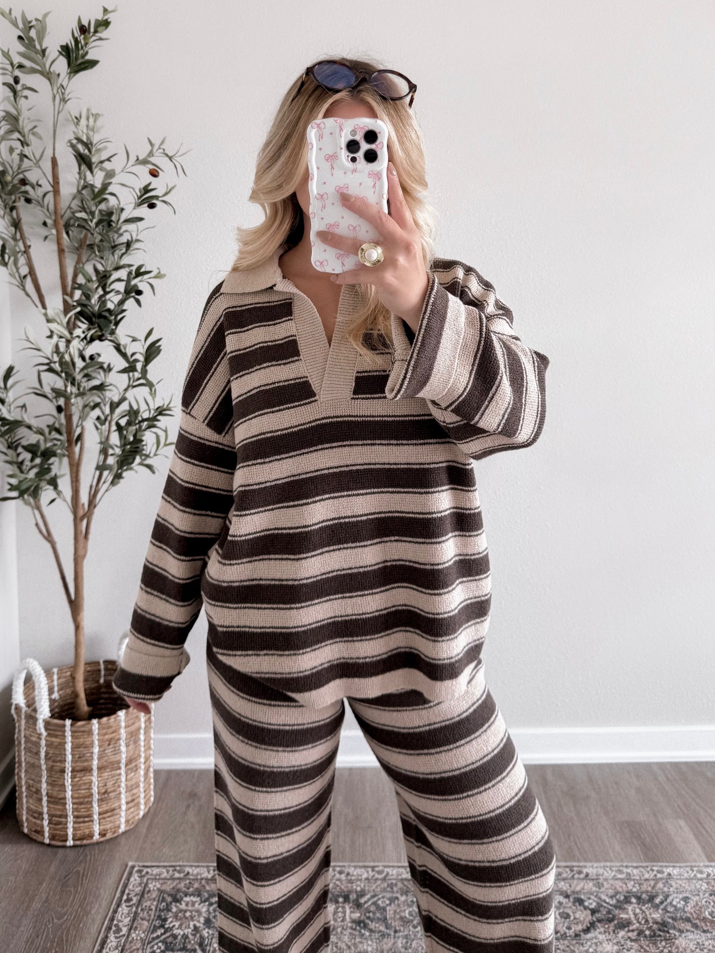 Teddy Striped Knit Collared Sweater