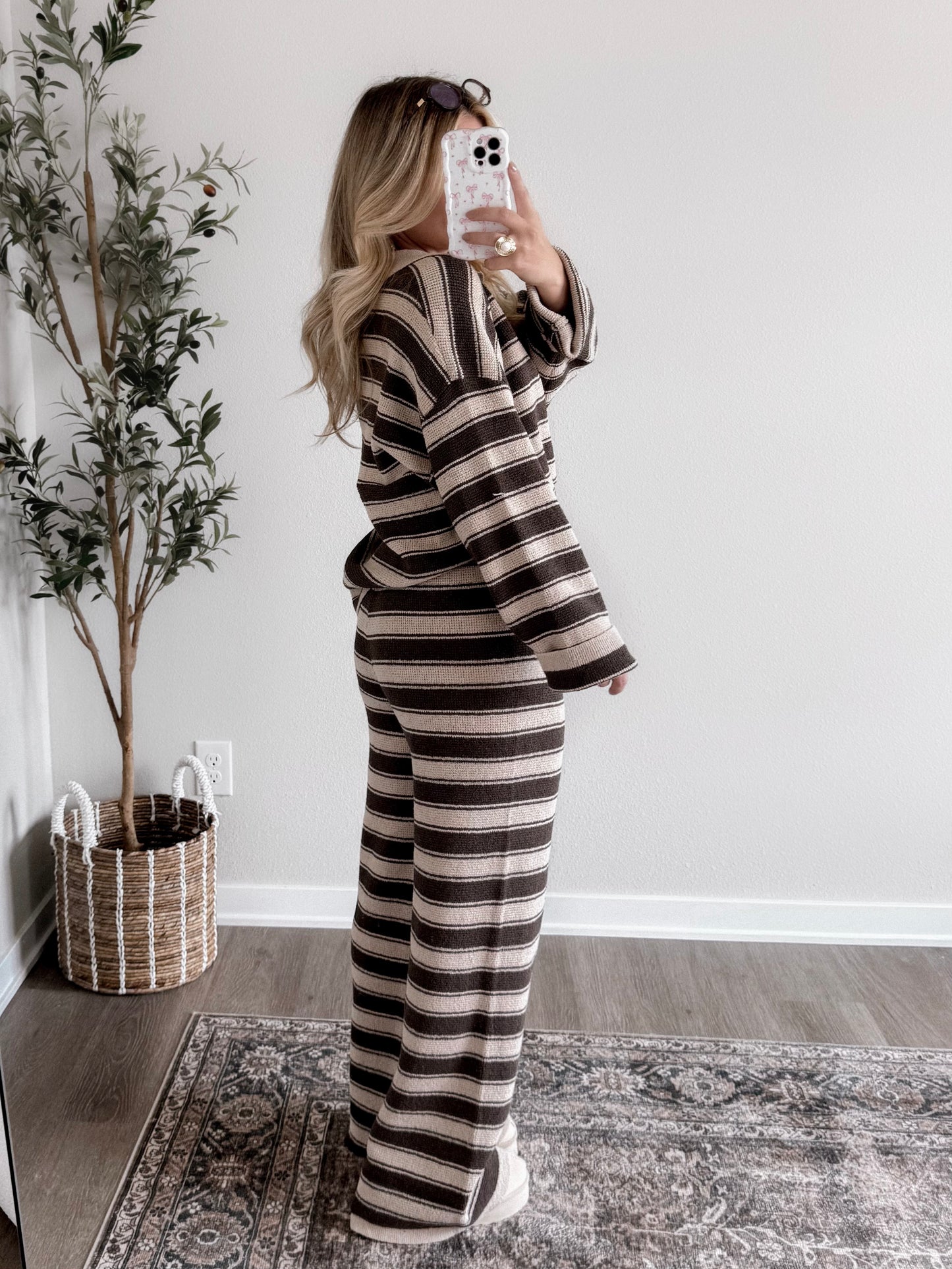 Teddy Striped Knit Collared Sweater