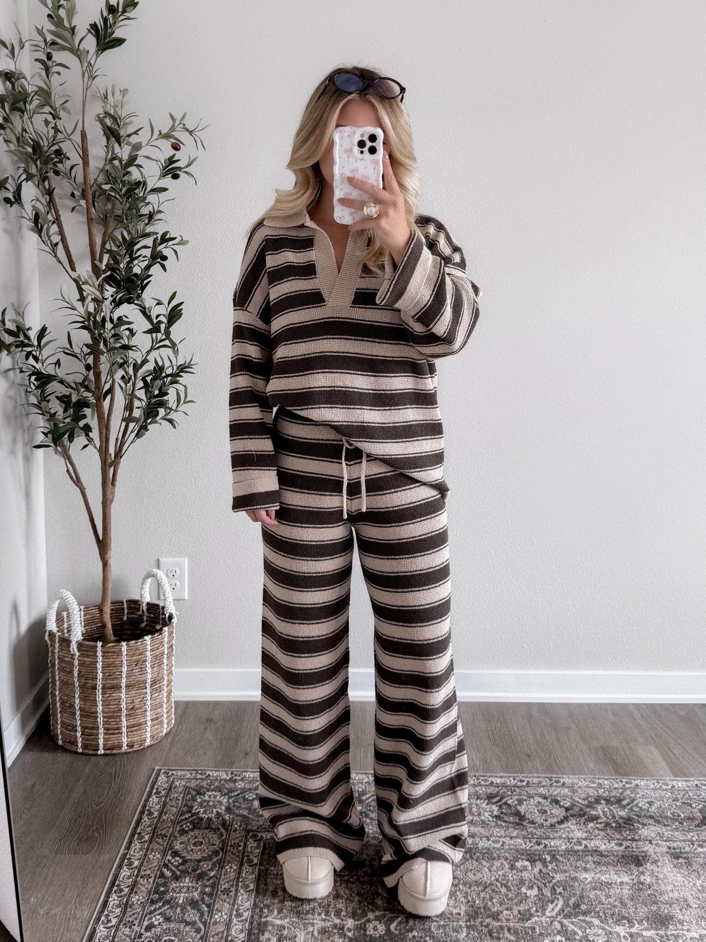 Teddy Striped Knit Collared Sweater