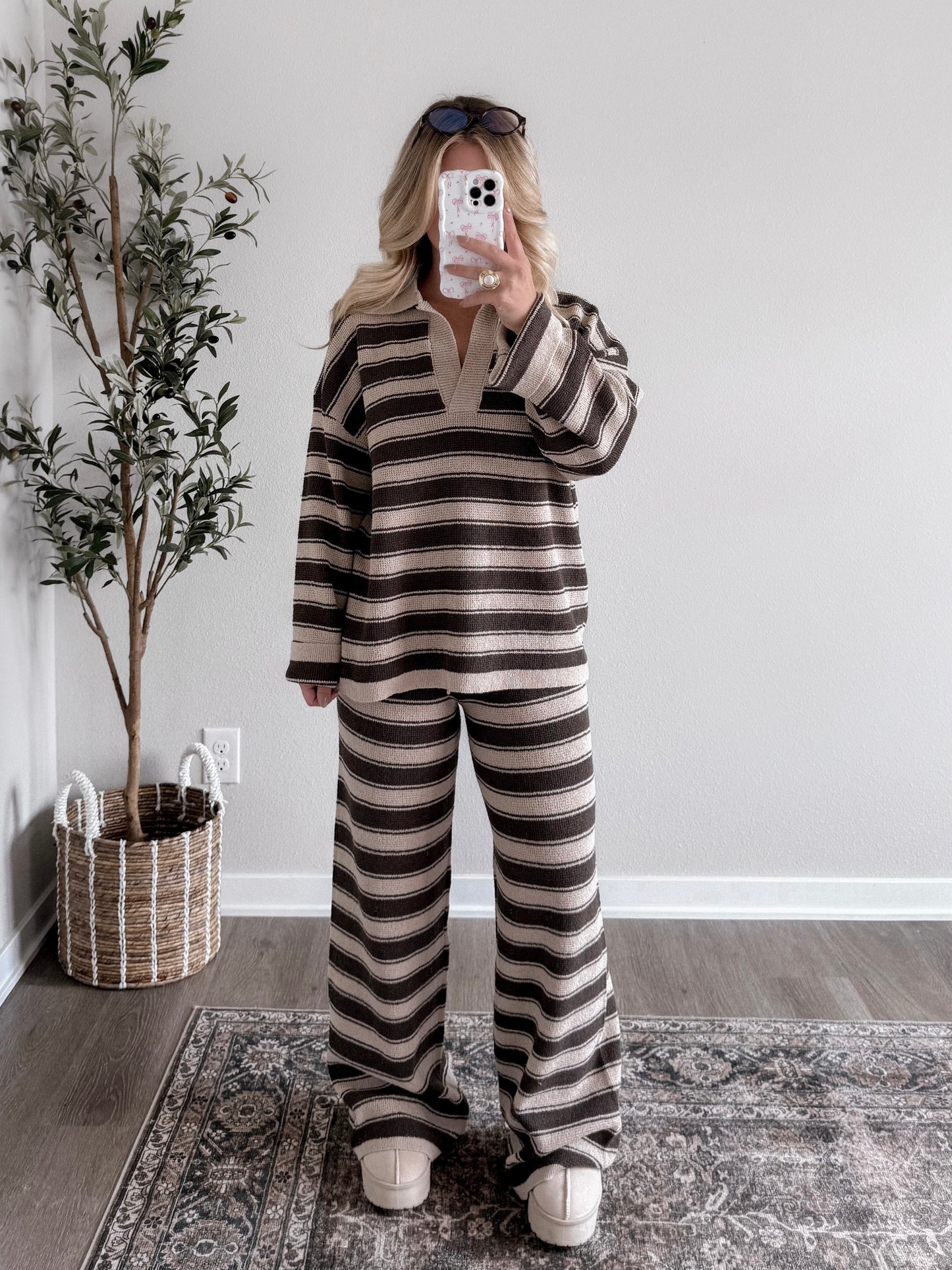 Teddy Striped Knit Collared Sweater