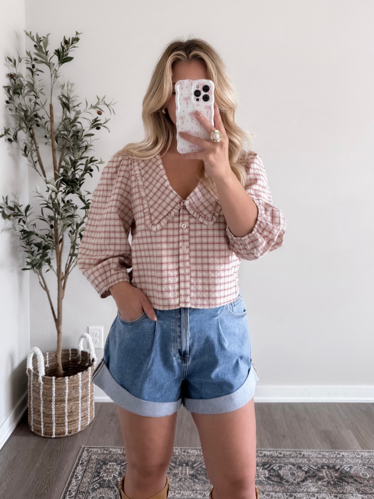 Cider Season Collared Grid Top (Restocking Again Soon)