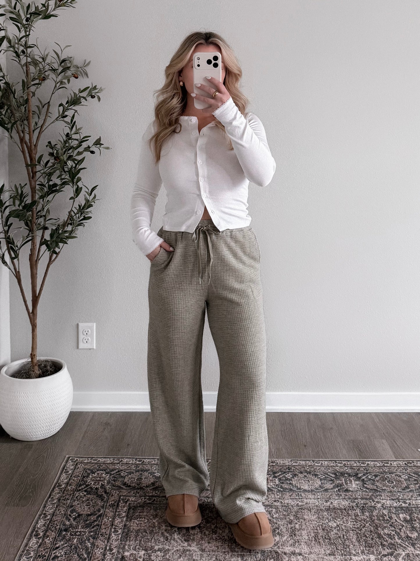 Cottage Waffle Knit Lounge Pant / Muted Sage