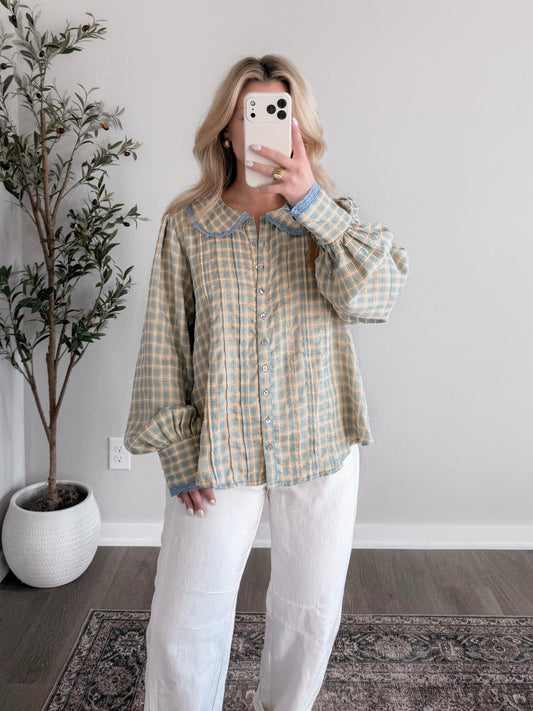 Melody Muse Gingham Top / Yellow Blue Combo