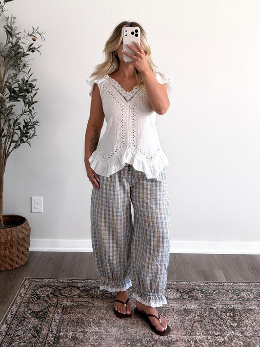 Margot Lace Grid Pant / Blue-Yellow