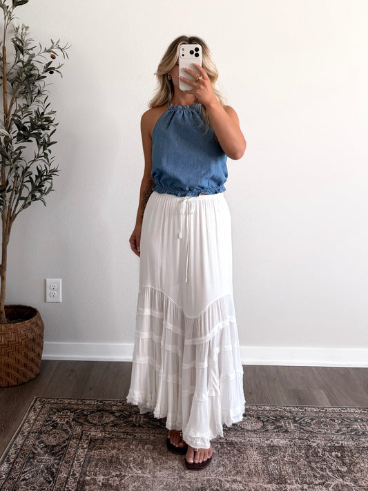 Evermore Tiered Midi Skirt / White