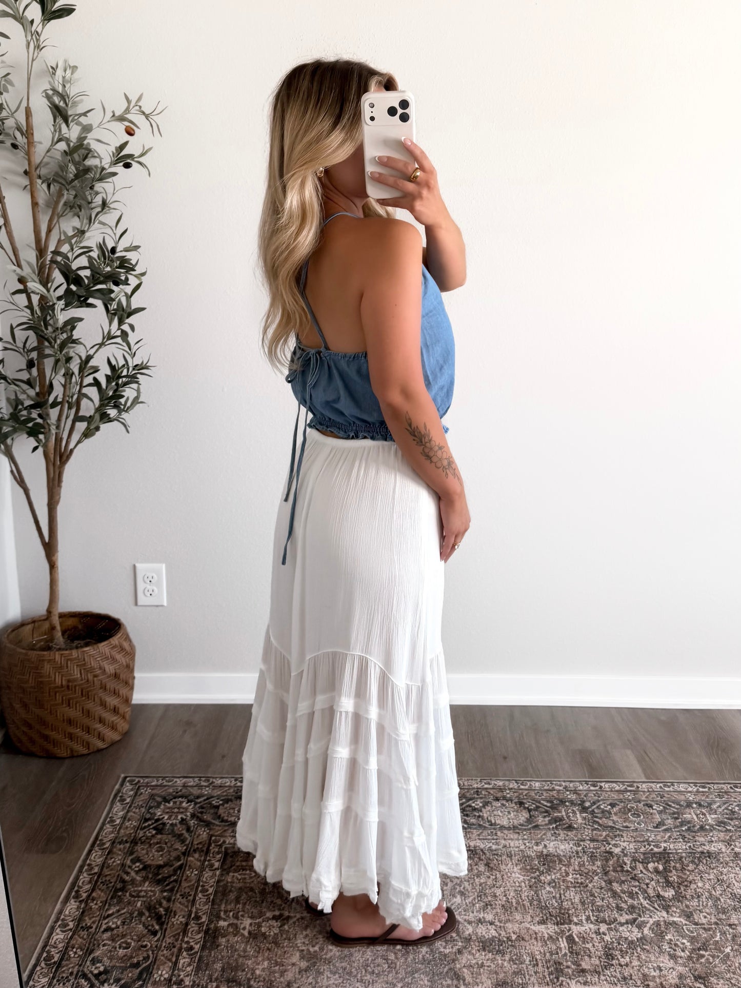 Evermore Tiered Midi Skirt / White