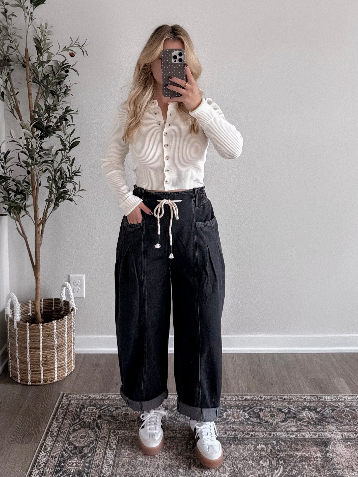 On The Go Denim Barrel Pants / Black