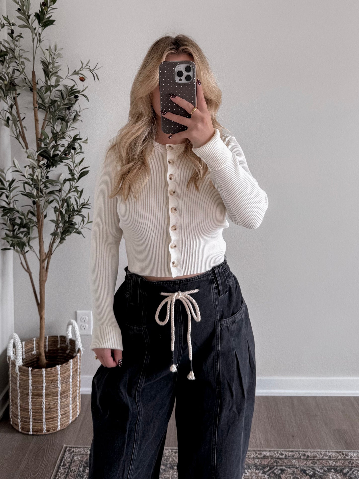 Ribbed Button Down Top / Cream