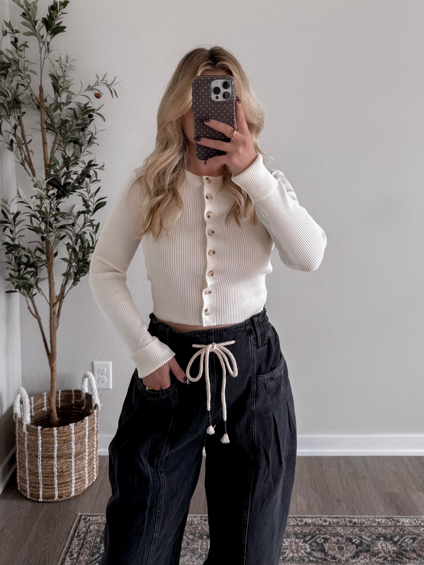 Ribbed Button Down Top / Cream