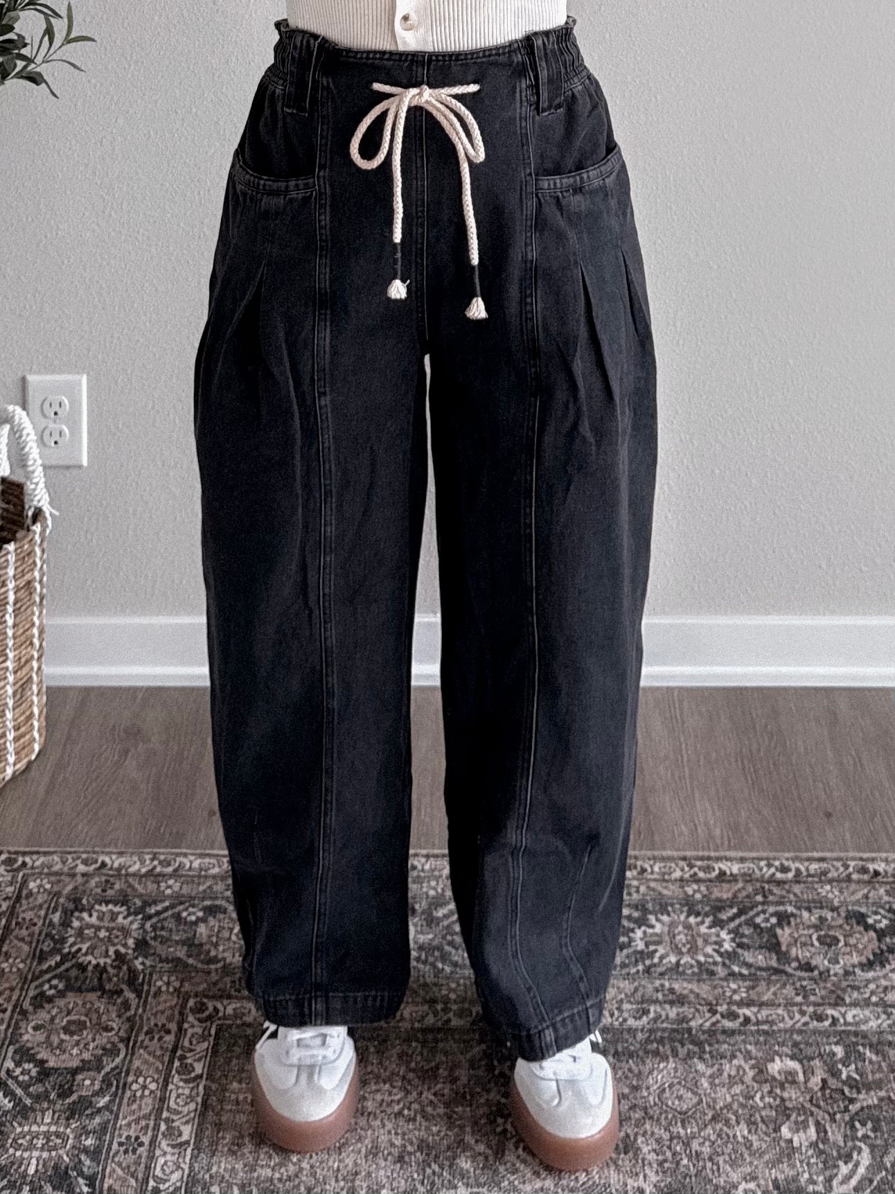On The Go Denim Barrel Pants / Black