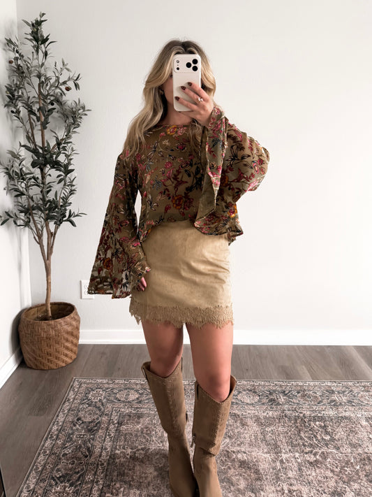 Butter Pecan Lace Suede Skort