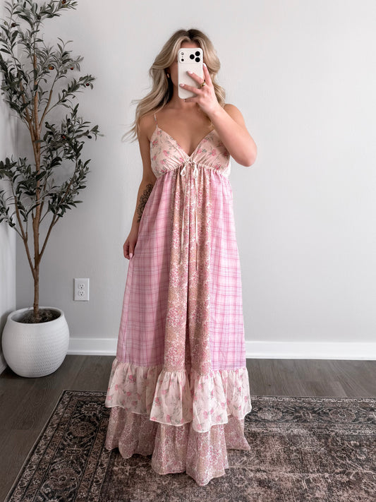 Rosabel Plaid Floral Maxi Dress