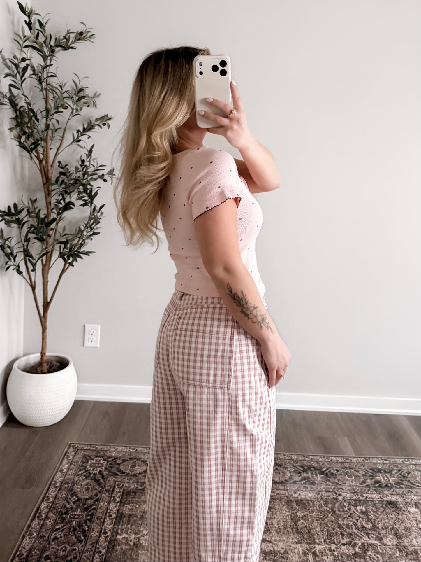 Sweet Dot Basic Top / Pink-Brown