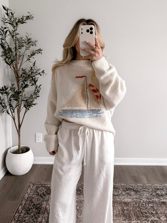 Sail Away Knit Sweater / Cream (Restocking Mid April)