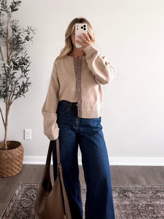Cottage Check Knit Cardigan (Restocking Early November)