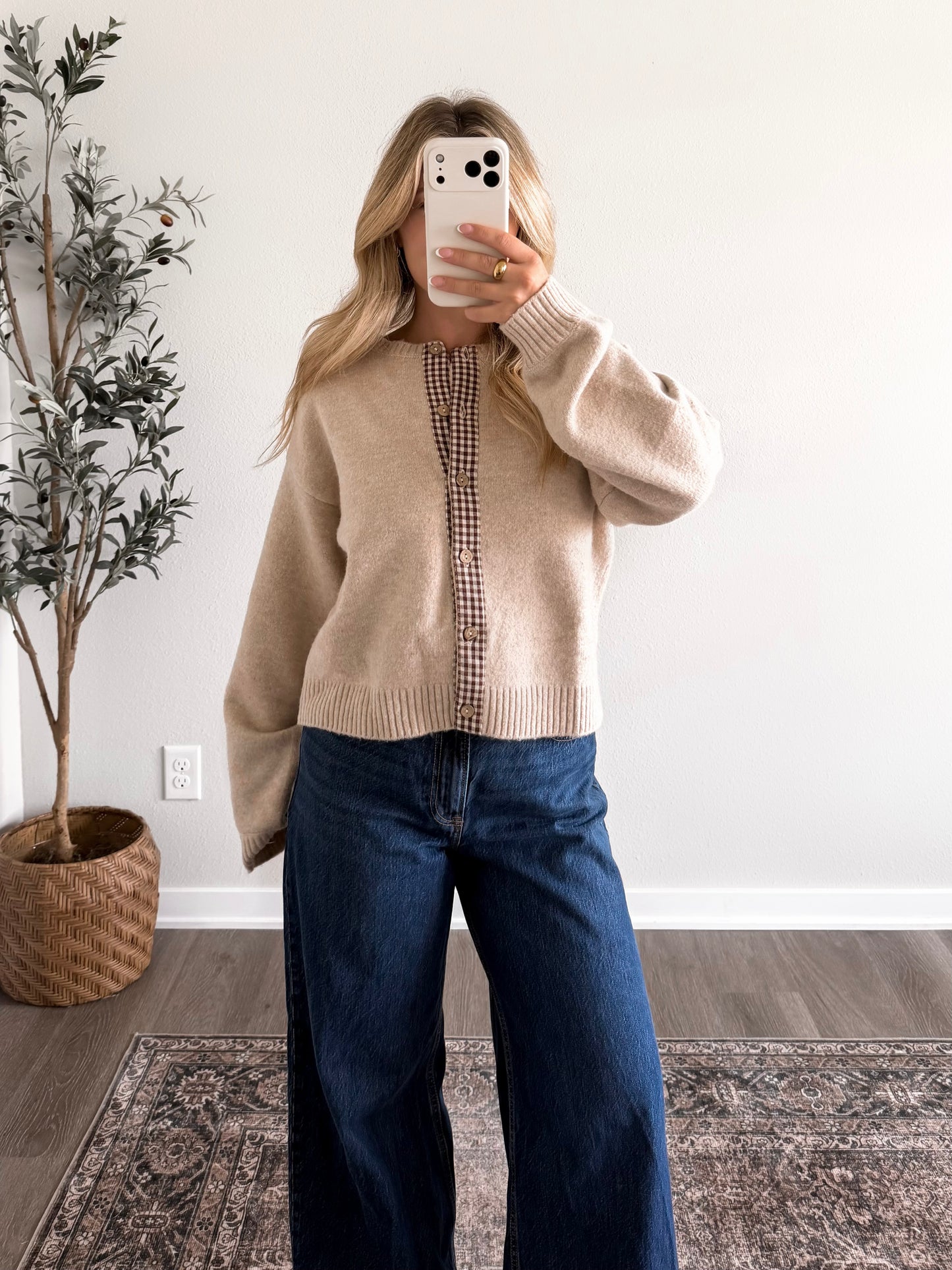 Cottage Check Knit Cardigan (Restocking Early November)