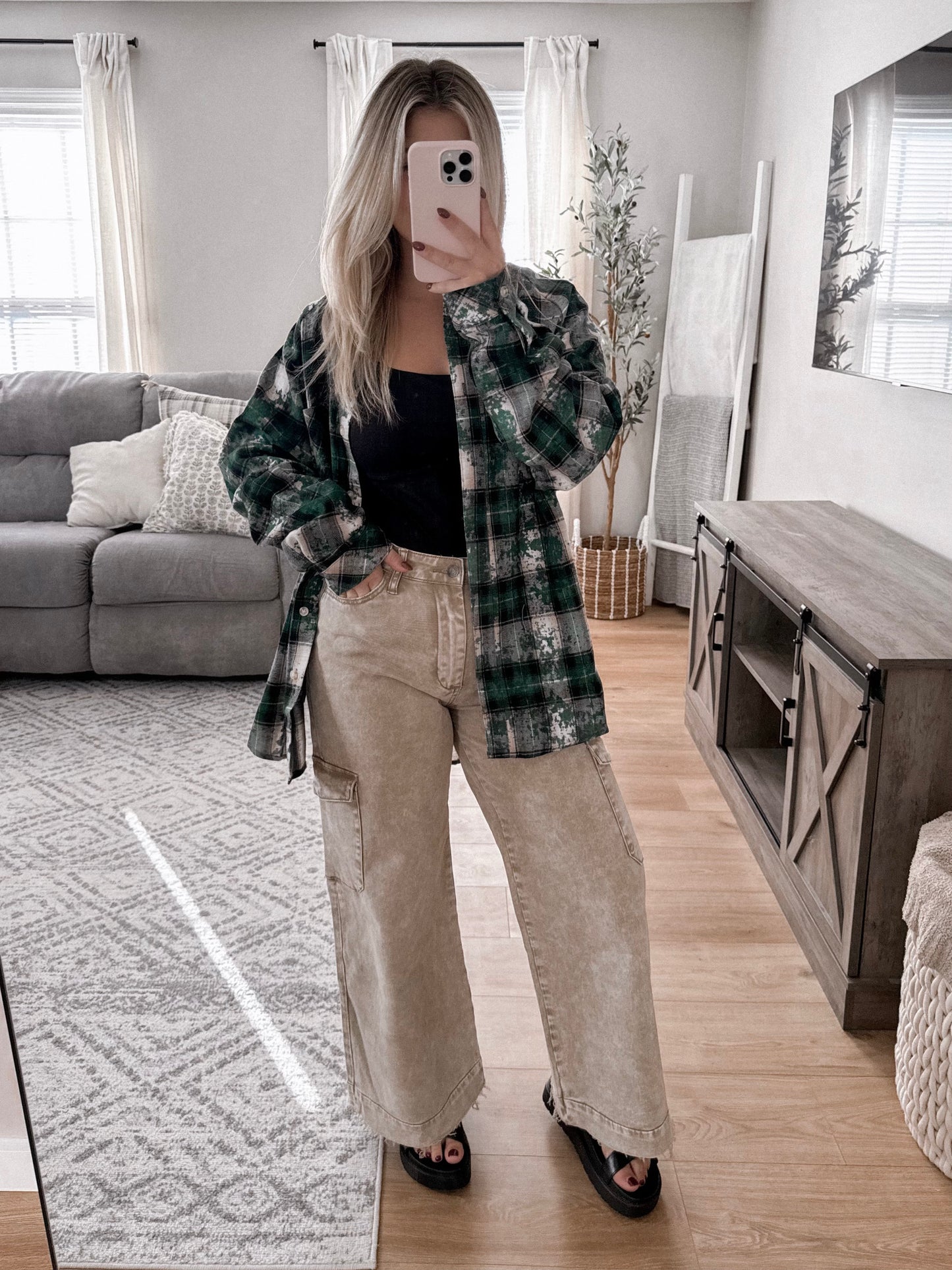 Edgy Green Button Down Flannel Final Sale