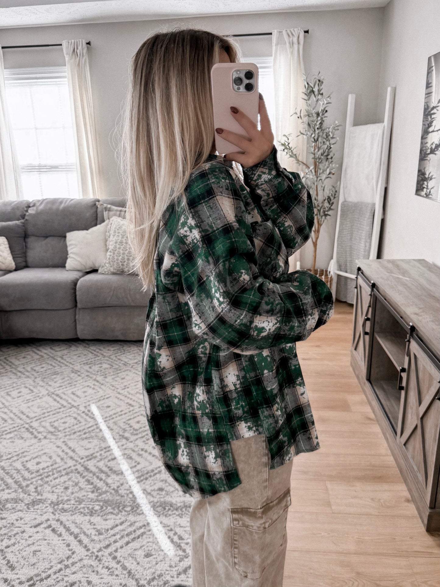 Edgy Green Button Down Flannel Final Sale