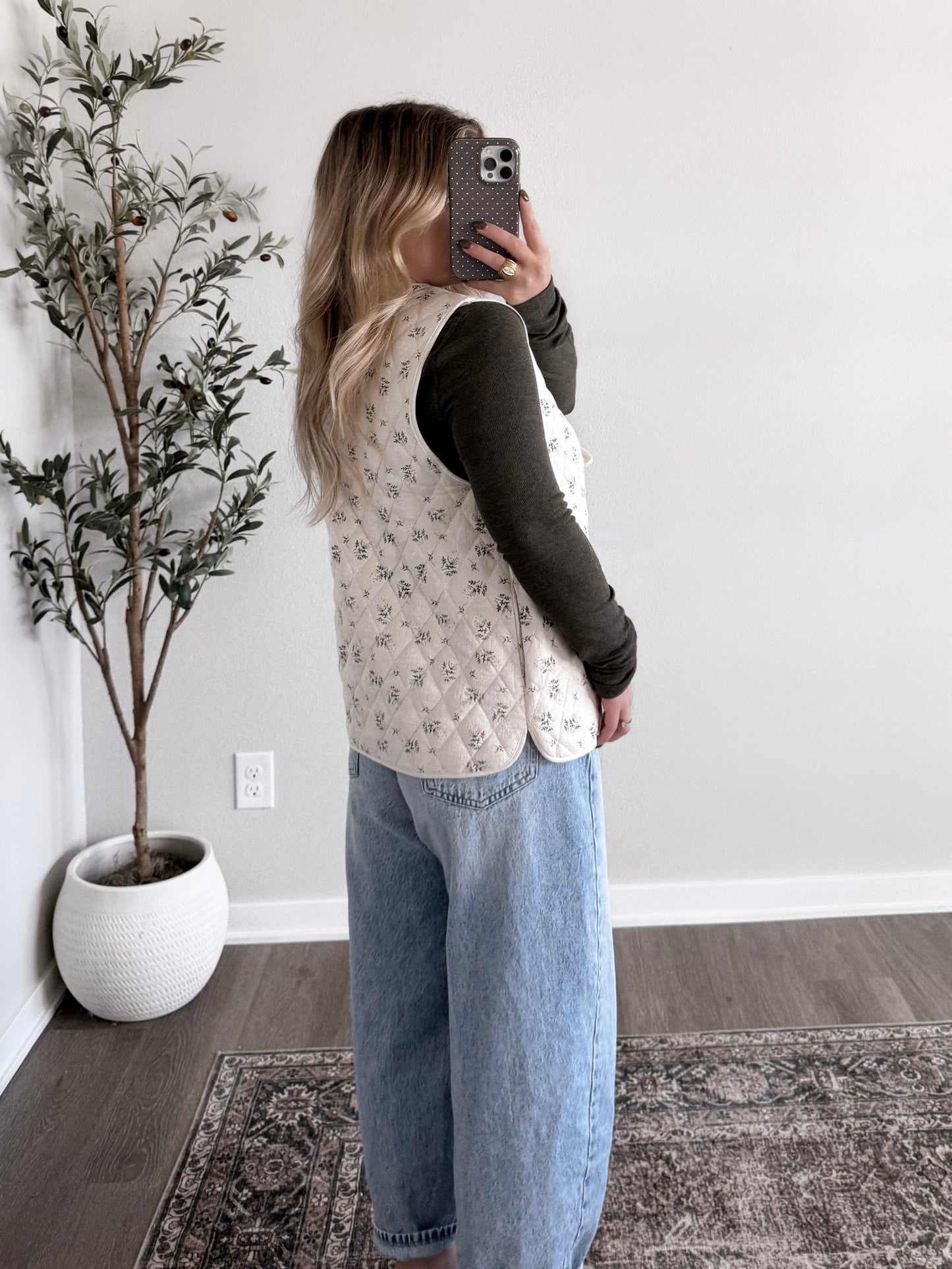 Fawn Floral Quilted Tie Vest