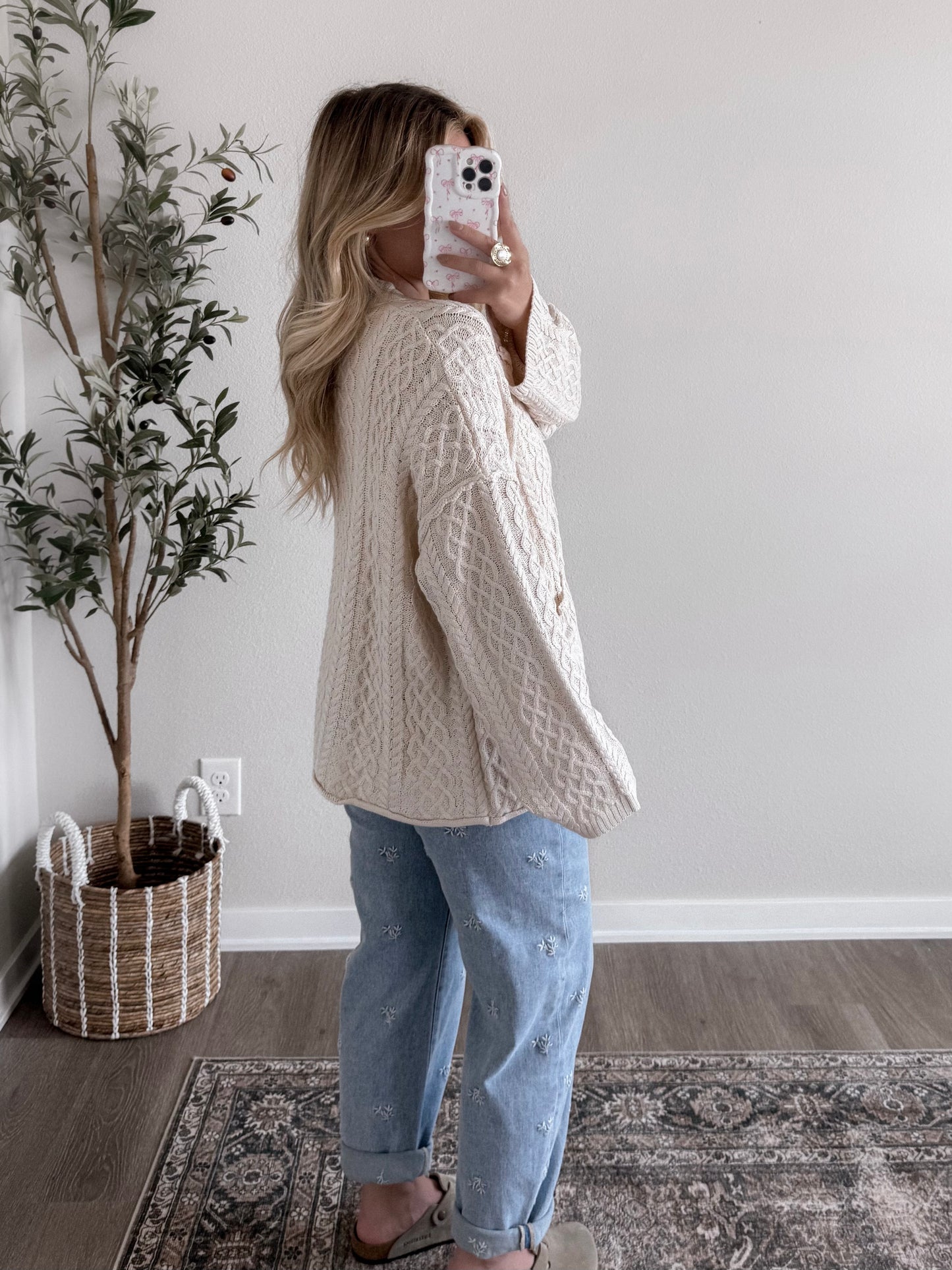 Birch Cable Knit Button Cardigan (Restocking Again Soon)