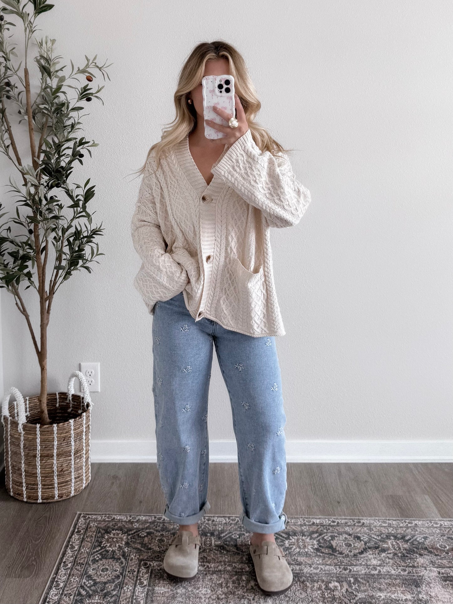 Birch Cable Knit Button Cardigan (Restocking Again Soon)