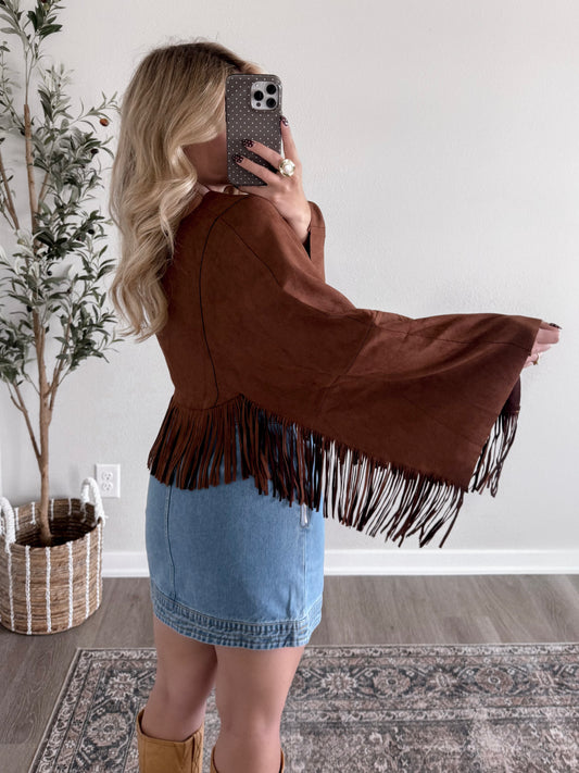 Autumn Outpost Suede Fringe Cape