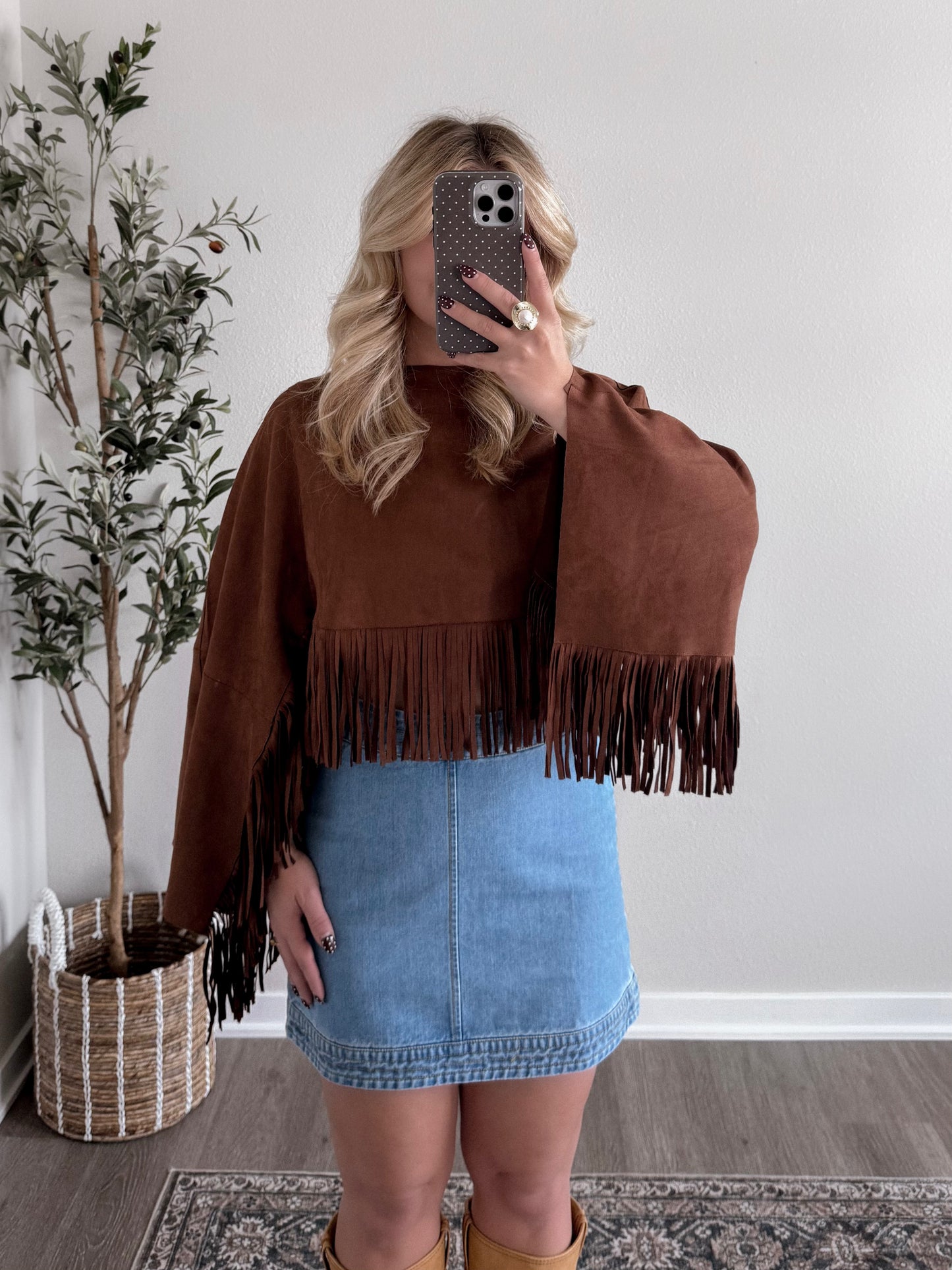 Autumn Outpost Suede Fringe Cape