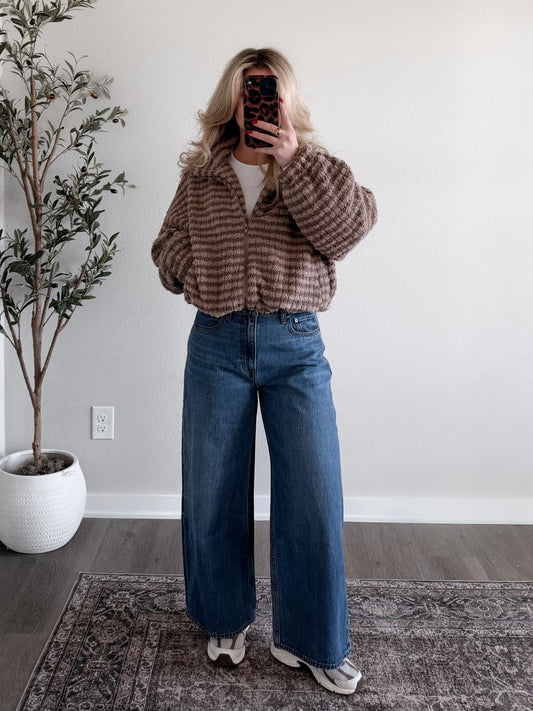 Coco Girl Striped Sherpa Jacket