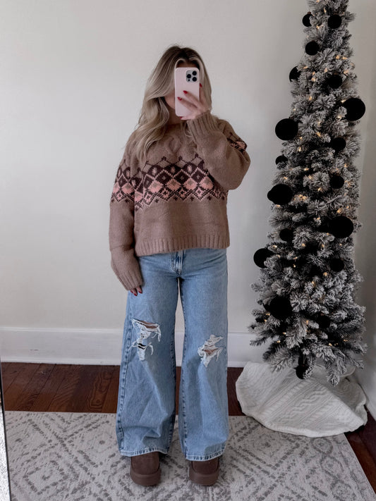 Cocoa Pink Fair Isle Sweater Final Sale