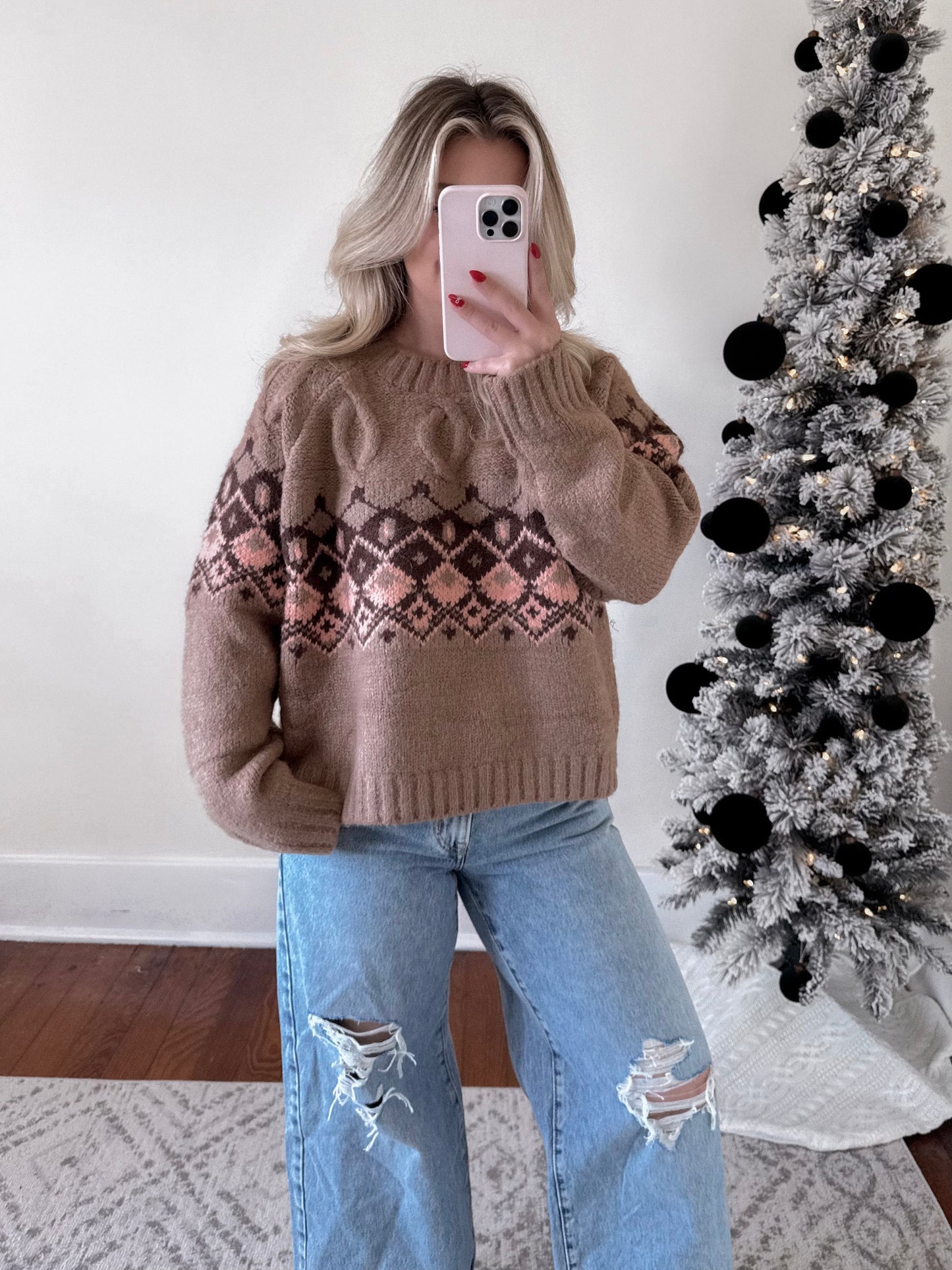 Cocoa Pink Fair Isle Sweater Final Sale