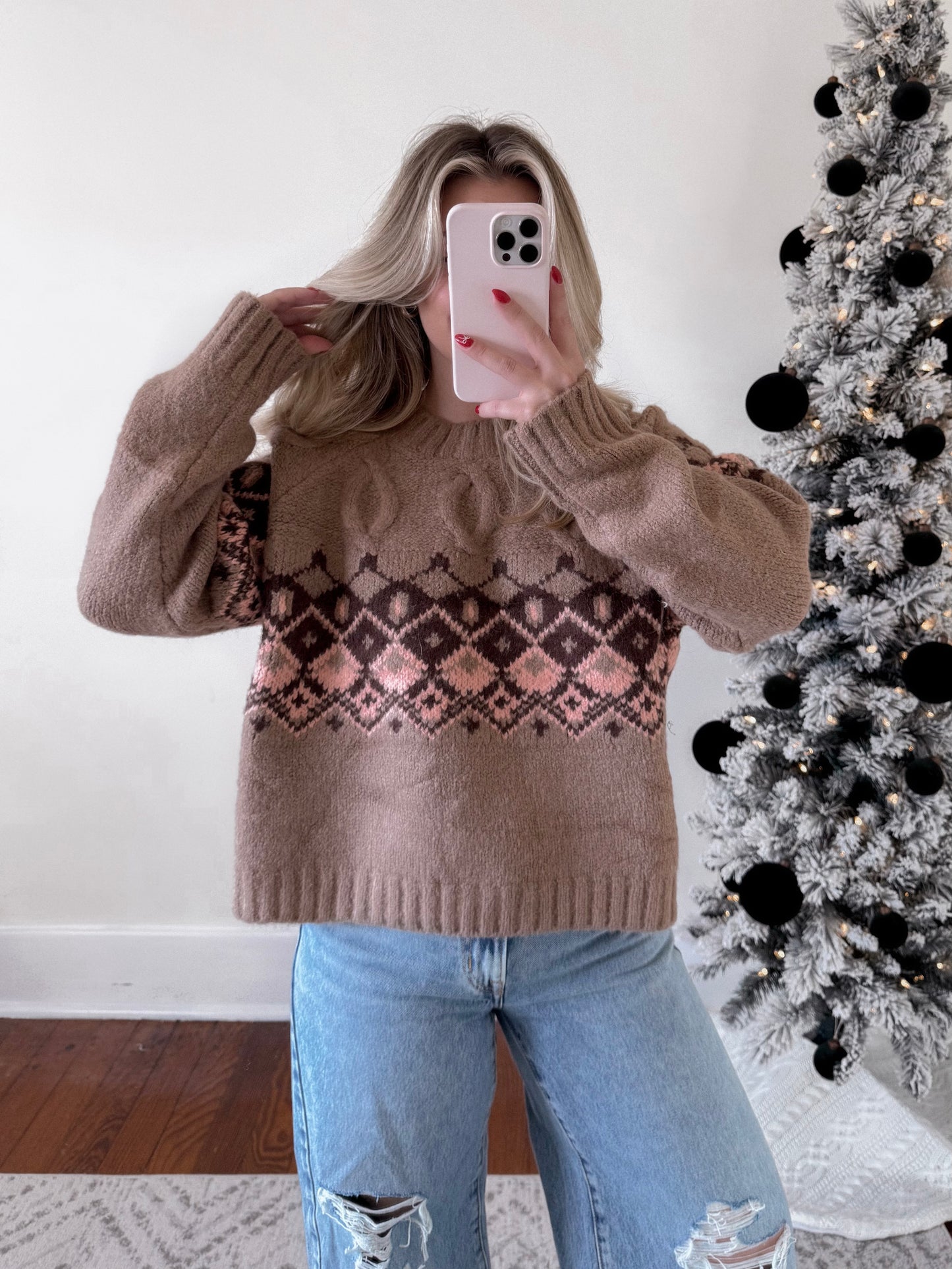 Cocoa Pink Fair Isle Sweater Final Sale