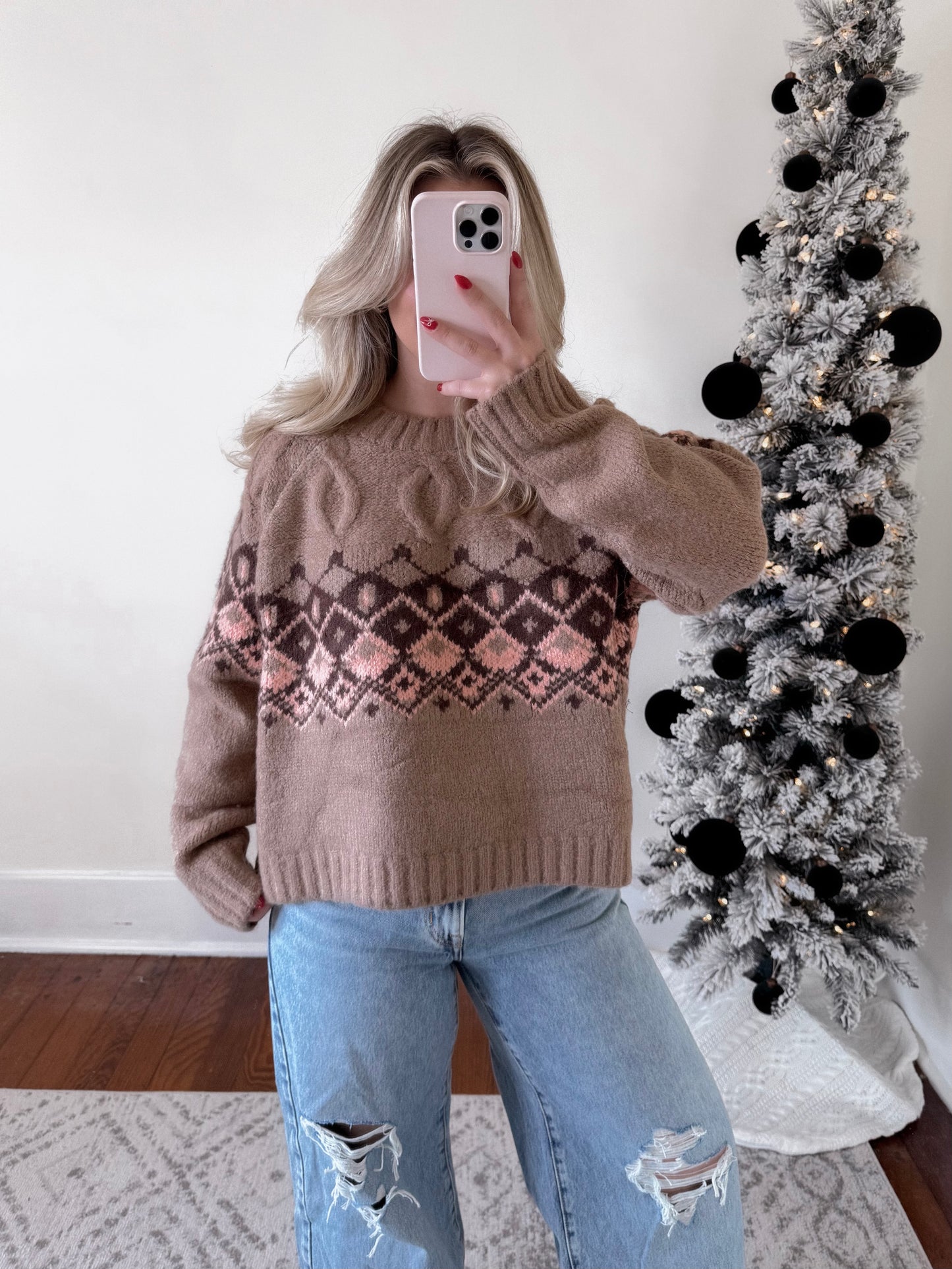 Cocoa Pink Fair Isle Sweater Final Sale