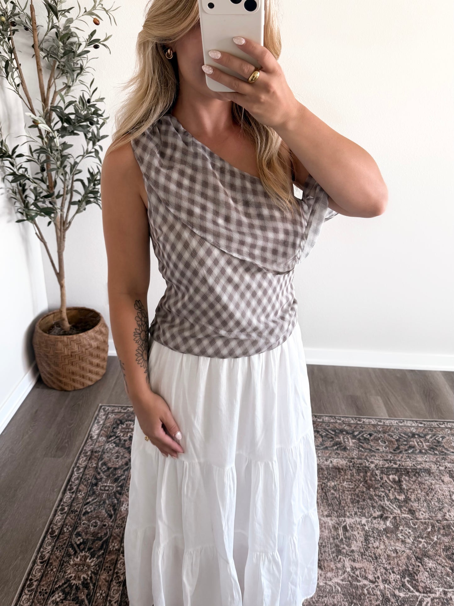 Penelope Plaid Off Shoulder Top