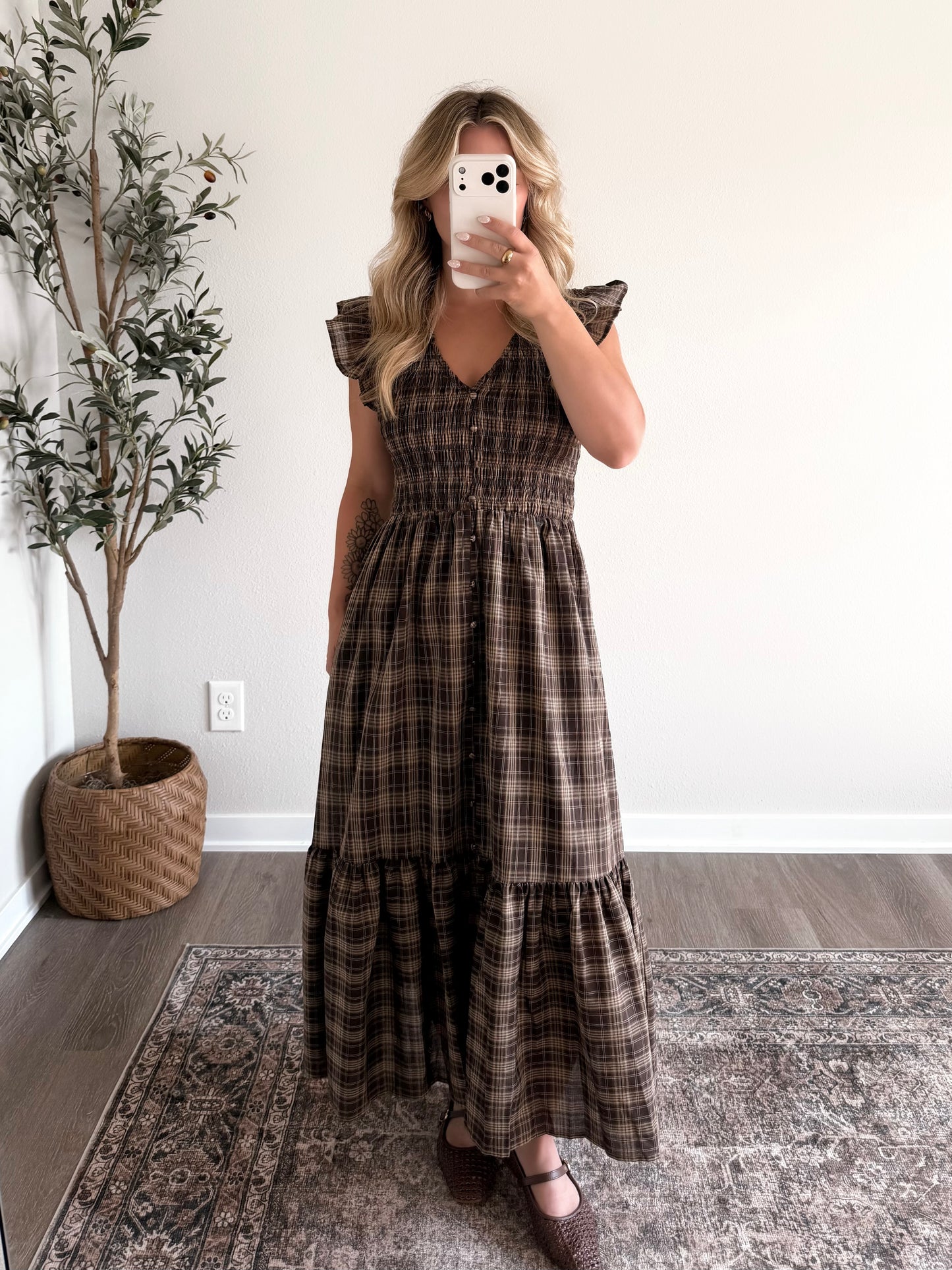 Open Acre Plaid Midi Dress