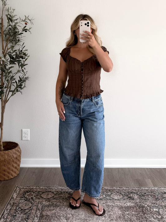 Monti Button Down Top / Brown (PREORDER EST SHIP 7.27)